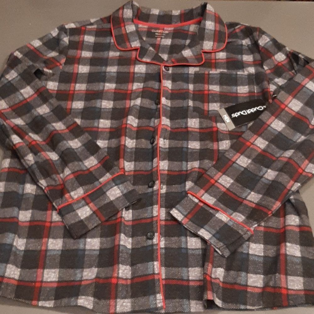 Cuddl Duds Plaid Pajama Button Down Shirt